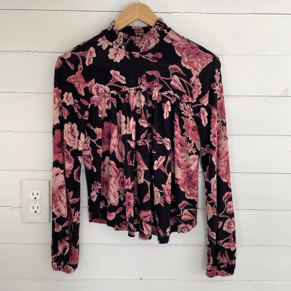 Lucky Brand Black and Pink Floral Top
